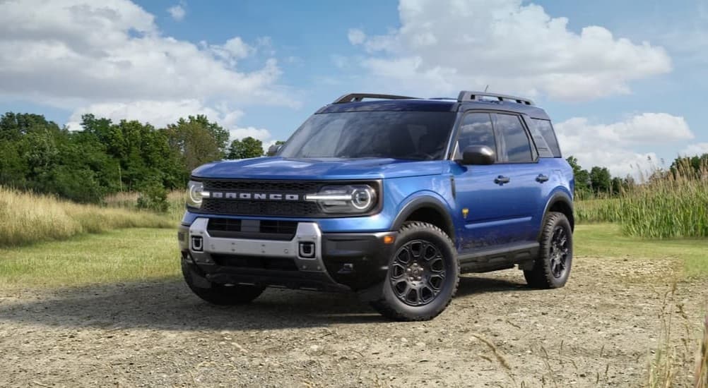 A blue 2026 Ford Bronco Sport parked off-road.