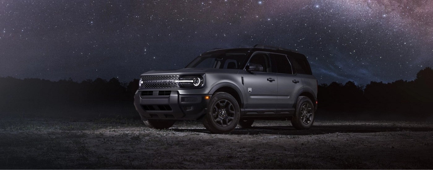 A grey 2025 Ford Bronco Sport Big Bend under a starry sky.