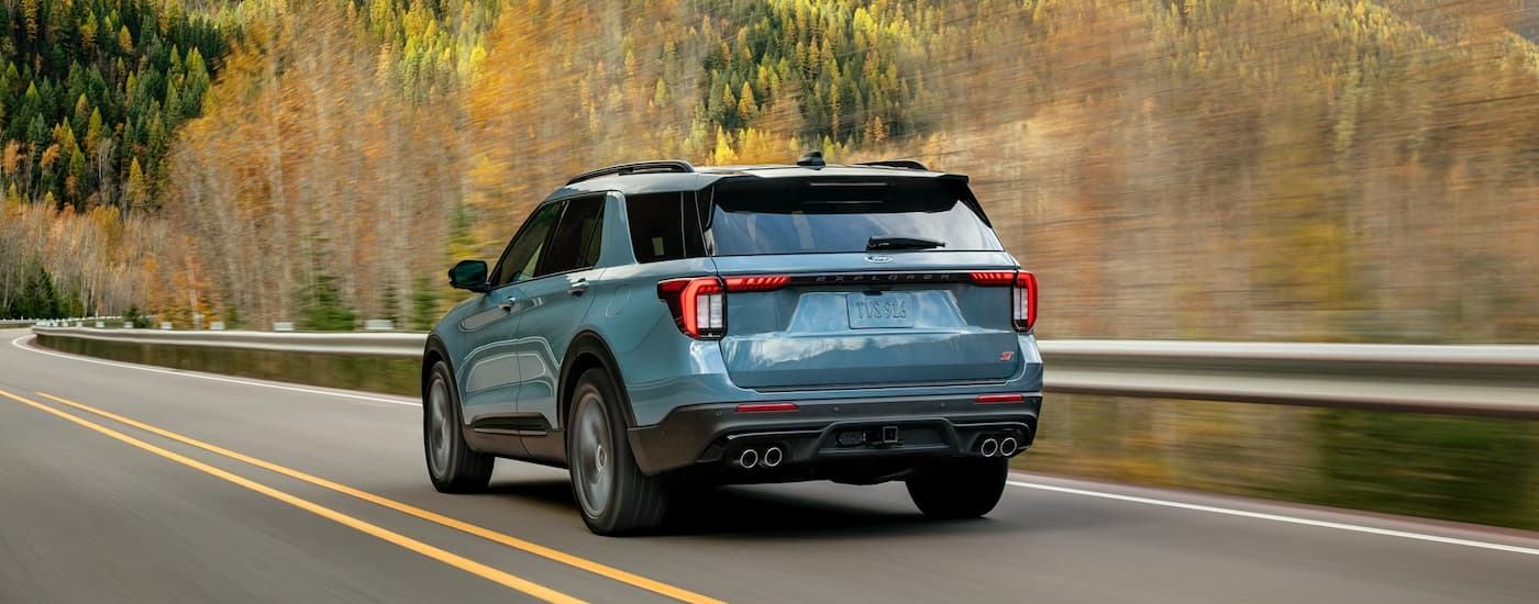 Black 2023 Ford Explorer Tremor parked on a dirt hill.